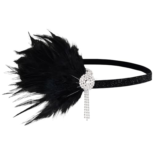 Black 1920s Flapper Headband Feather Headpiece for Women