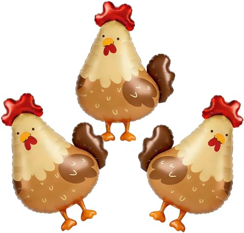 3-Piece Farm Chicken Foil Balloons - Large Rooster Decor for Barnyard Party