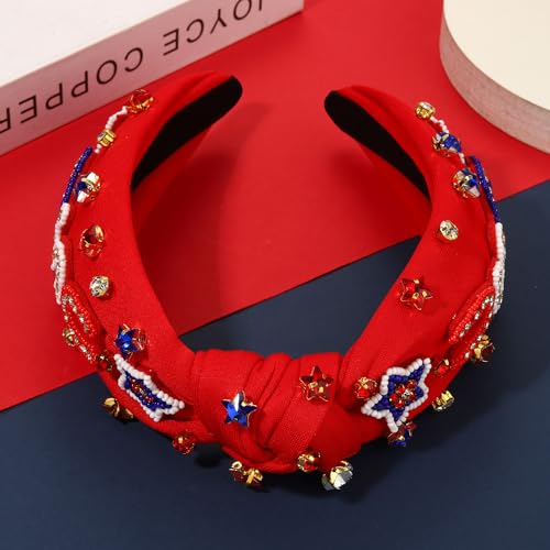 American Flag Rhinestone Knotted Headband Patriotic 4th of July Hair Accessory