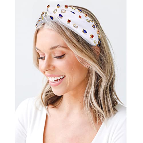NVENF Red White Blue Crystal Knotted Headband Rhinestone Hair Accessory