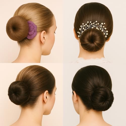 GERILKAI Brown Hair Bun Maker 3-Inch Donut Set with Elastic Bands