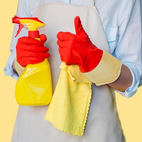 SteadMax Red Cleaning Gloves - 3 Pack Large, Durable Latex