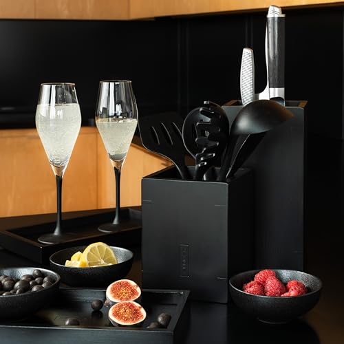 KAIZEN Black Bamboo Utensil Holder - Stylish Kitchen Organizer