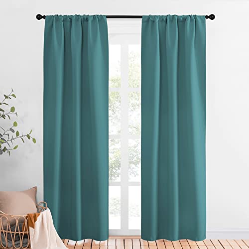 NICETOWN Sea Teal Blackout Curtains - Thermal Insulated Drapes, 34x84 in (Set of 2)