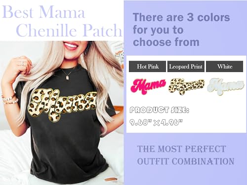 Mama Iron-On Patch - White Chenille with Gold Sequins