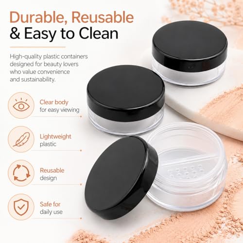 BIDEX 4 Pcs 10ml Travel Loose Powder Container with Rotatable Sifter and Leak-Proof Lid
