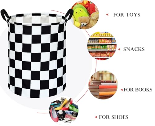 Racing Checkerboard Storage Basket for Boys - Foldable Toy Bin