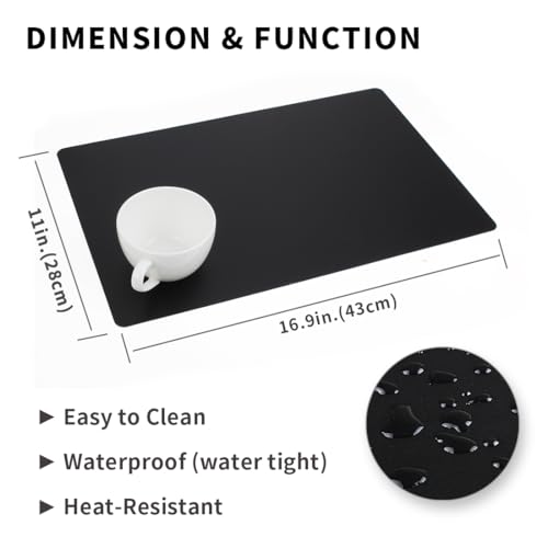 Black Placemats Set of 4 - Wipeable & Waterproof Table Mats