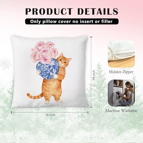 Exqcom Chinoiserie Orange Tabby Cat Flannel Throw Pillow Cover 18x18