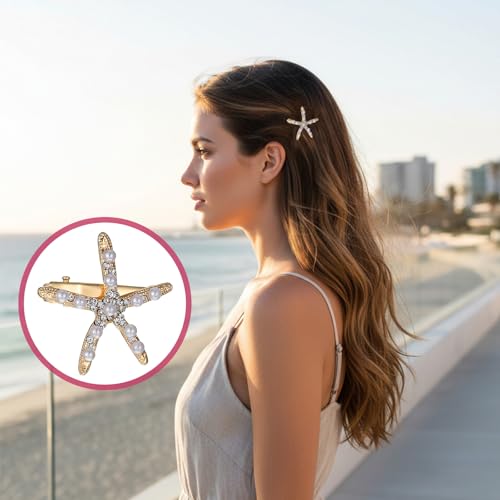 Starfish Hair Clips Gold Metal Beach Hair Barrettes with Pearls