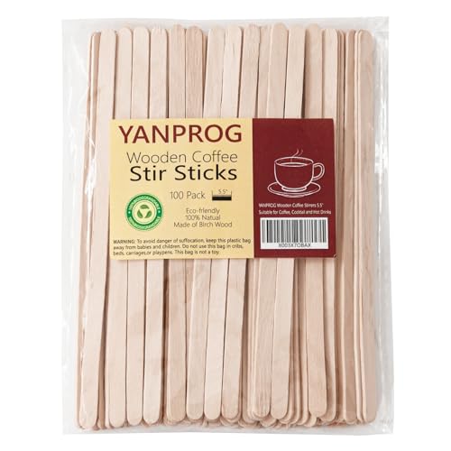 Natural Birch Coffee Stirrers 5.5" - 100 Eco-Friendly Stir Sticks