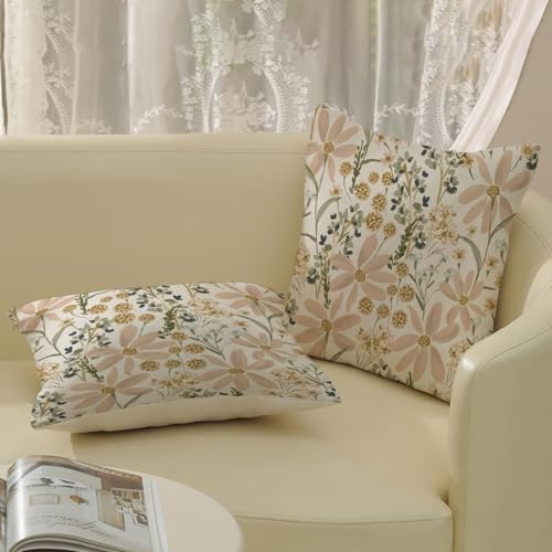 Gloteery Daisy Floral Throw Pillow Covers, 22x22 Inch Set of 2, Boho Decor