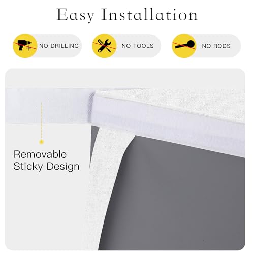 Ivory White 100% Blackout Linen French Door Curtain Panel, 26"W x 50"L