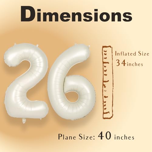 40 Inch Cream White Number 26 Foil Balloon - Giant Birthday Party Decor