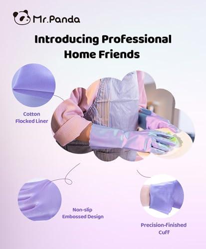 Mr.Panda Medium Reusable Dishwashing Gloves - Shimmering Pink, Skin-Friendly