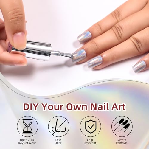 AILALUO Holographic Nail Polish 10ml Laser Glitter Silver Chrome