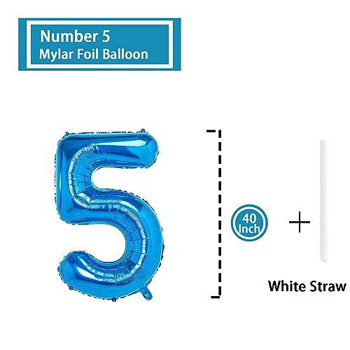 40-Inch Blue Number 5 Balloon - Jumbo Foil Mylar for Parties