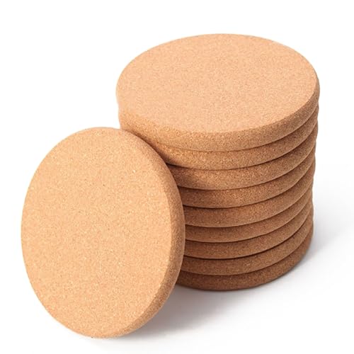 10-Piece Cork Coaster Set, 0.39-Inch Extra Thick Natural Drink Coasters