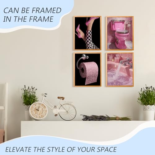 Pink and Black Bathroom Wall Art Prints - Set of 4, 8x10