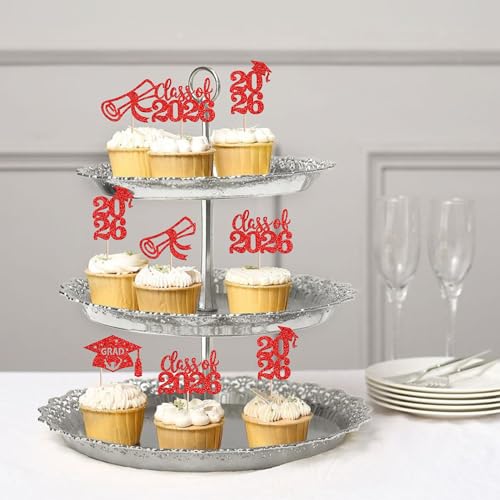 2026 Graduation Cap Cupcake Toppers - 24 PCS Glitter Decorations