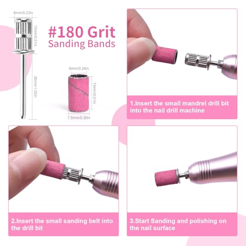 Siyuwuro 100Pcs #180 Nail Sanding Bands Set with 3/32 Mandrel Bit