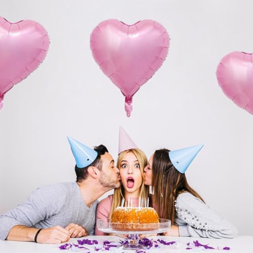 18-Inch Pink Heart Balloons - 20pcs Foil Mylar for Parties