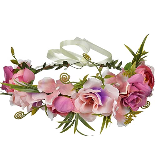 YnimioAOX Pinkish Purple Floral Crown Headband Adjustable Silk Flower Wreath