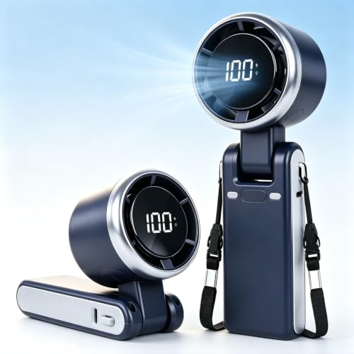 Lacolain 5-Speed Handheld Turbo Fan, 4000mAh USB-C Rechargeable Mini Fan - Black