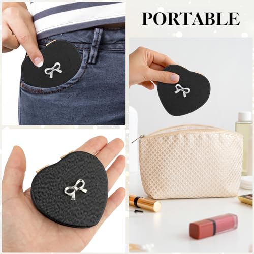 Qianyu Heart Shaped Compact Folding Makeup Mirror - Gold Glitter Pocket Mirror with 1X/2X Magnification