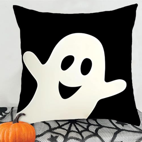 Halloween 18x18 Inch Double-Sided Linen Pillow Covers Set of 2 - Ghost Decor