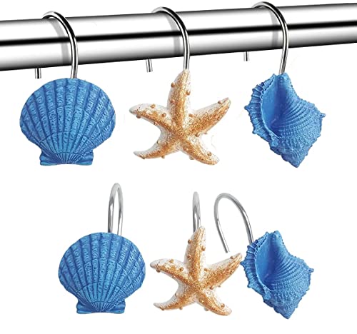 Gracelife Starfish Shower Curtain Hooks - Set of 12 Rust-Proof Resin Rings