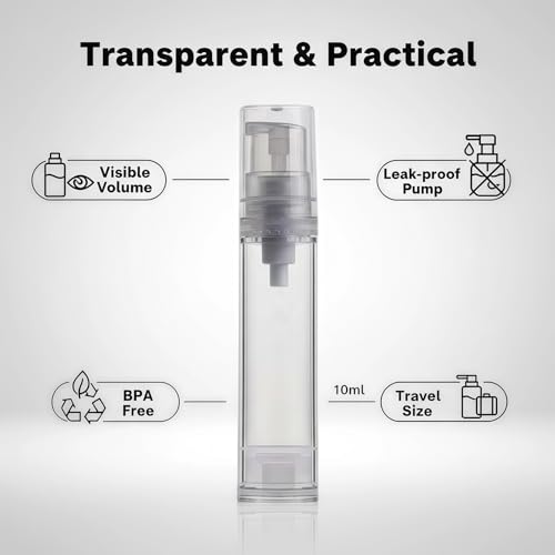 Ericotry 6PCS 5ml Airless Pump Bottle Travel Containers for Serum and Lotion