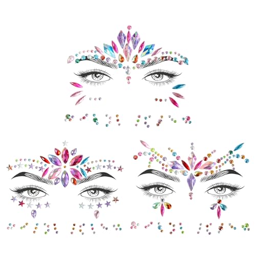 NovaPuff 3 Sets Music Festival Face Rhinestones & Gem Stickers