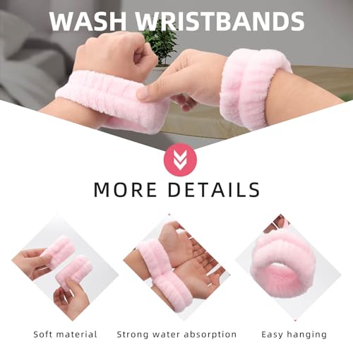 Mekupeu Pink Microfiber Spa Headband & Wrist Wash Band 3-Piece Set