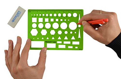 Westcott All-Purpose Technical Drawing Template - Green Plastic, 4.5 x 6 in
