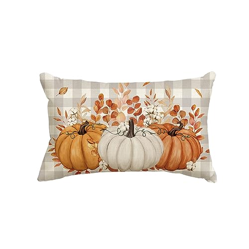 AVOIN colorlife Fall Pumpkin Plaid Orange Throw Pillow Cover 20x12 Inch