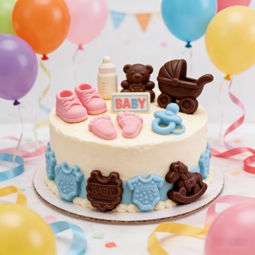 2 Pcs Baby Shower Silicone Molds - Blue & Pink Baby Feet and Bottle Designs