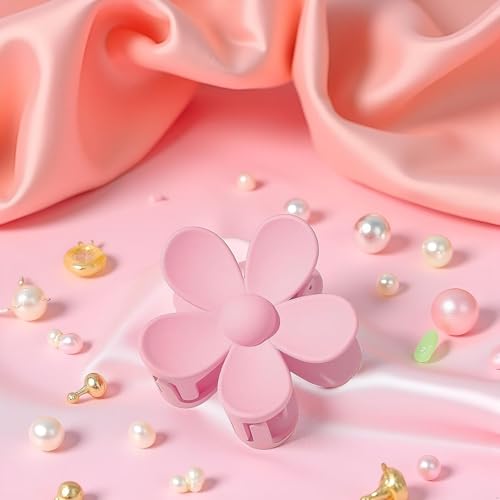 Pink Flower Hair Claw Clips - Non-Slip Plumeria Jaw Clips for All Hair Types
