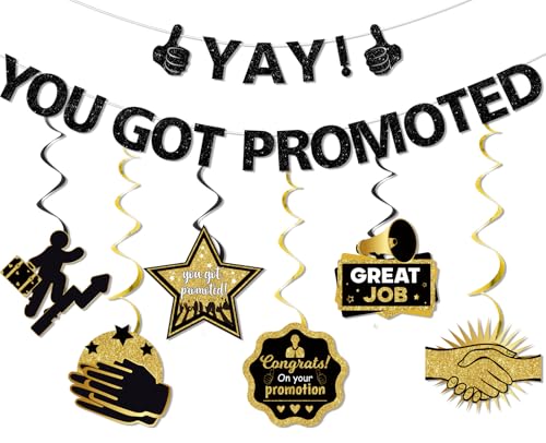 Yay! You Got Promoted Banner Set - Black & Gold Career Milestone Decorations
