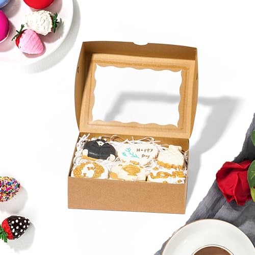 25 Brown Bakery Cookie Boxes with Windows - Gift-Ready, 8x6x2.5 Inches Variation of 25 / Brown