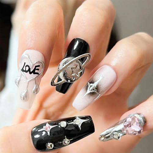 50pcs 3D Metal Punk Nail Art Studs Silver Alloy Star Planet Charms