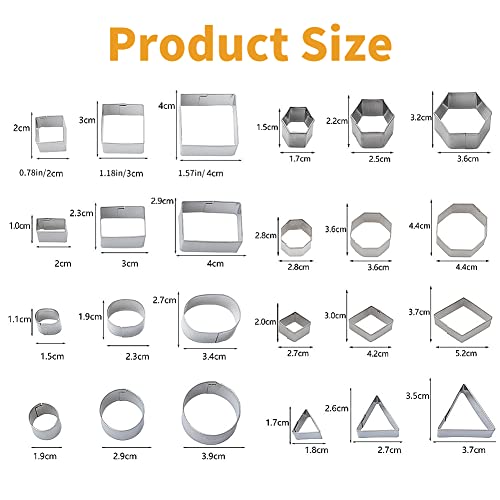 Mini Geometric Cookie Cutters Set, 24 Stainless Steel Fondant Shapes - Square, Triangle, Oval, Rectangle, Hexagon, Octagon, Circle, Diamond, Small Baking Molds, Creative Kitchen Tool