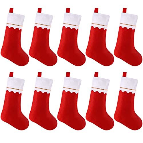 Christmas Stockings Hanging Set - Red Holiday Decor Bags, 10 Pack