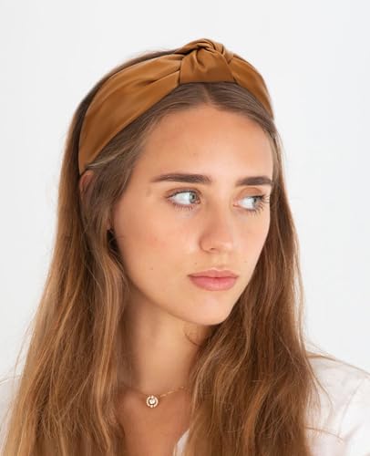 Wecoe 2 Pack Knotted PU Leather Headbands for Women Wide Non-Slip Hair Bands