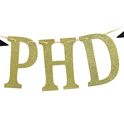 2026 PHD Graduation Party Banner - Gold & Black Glitter Decor