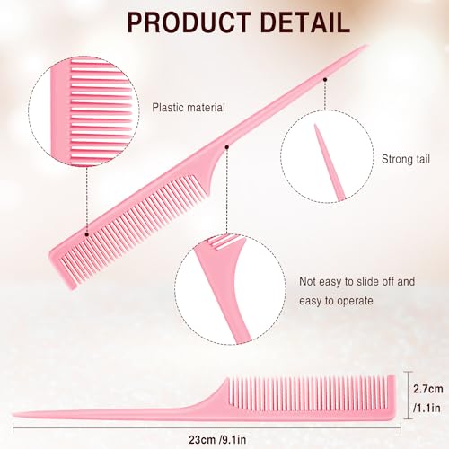 Patelai 3-Piece Rat Tail Comb Set - 9 Inch Plastic Pintail Teasing Combs