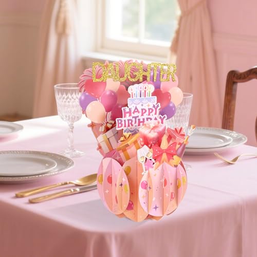 Penitue 3D Pop Up Birthday Card for Daughter with Envelope