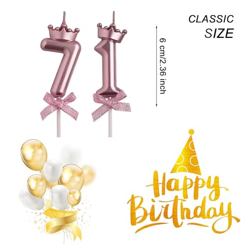 Rose Gold 71 Birthday Candle Set with Crown & Bow Decor