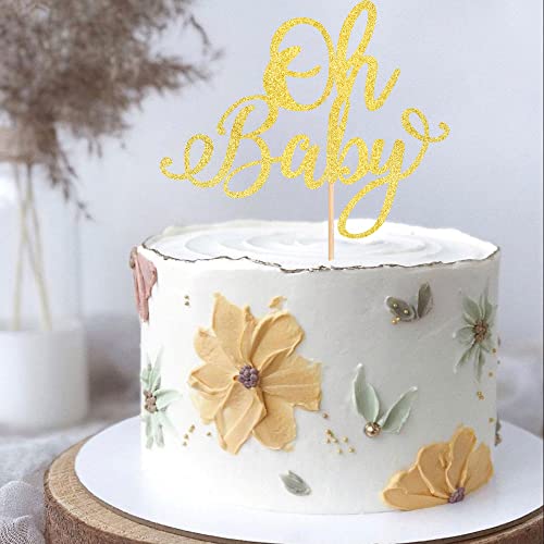 Oh Baby Cake Topper | Gold Glitter Decoration for Baby Shower & Birthday
