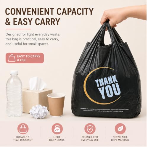 YoYoRain Black 4-Gallon Trash Bags with Handles - 100 Pack, 11x21 Inch Small Garbage Bags for Kitchen Bathroom Office